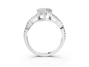 White gold Heart Solitaire Twist Band with Pavé Setting and Four-Prong Setting_69