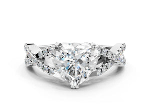 White gold Heart Solitaire Twist Band with Pavé Setting and Four-Prong Setting_72