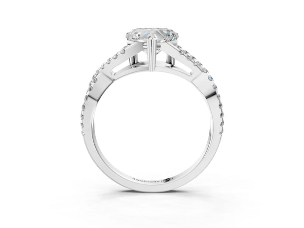 White gold Heart Solitaire Twist Band with Pavé Setting and Four-Prong Setting_75