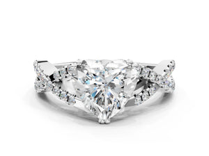 White gold Heart Solitaire Twist Band with Pavé Setting and Four-Prong Setting_78