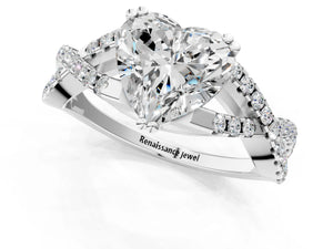 White gold Heart Solitaire Twist Band with Pavé Setting and Four-Prong Setting_85