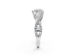 White gold Heart Solitaire Twist Band with Pavé Setting and Four-Prong Setting_86