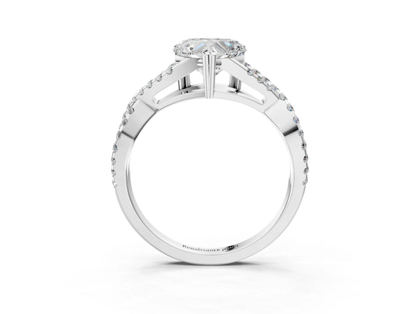 White gold Heart Solitaire Twist Band with Pavé Setting and Four-Prong Setting_87