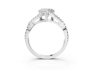 White gold Heart Solitaire Twist Band with Pavé Setting and Four-Prong Setting_87