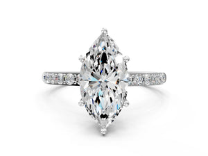 White gold Marquise Cut Diamond Pavé Band Solitaire Ring with Four-Prong Setting_12