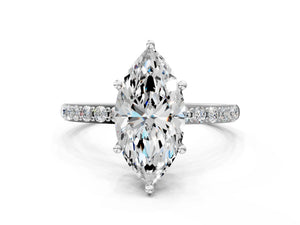 White gold Marquise Cut Diamond Pavé Band Solitaire Ring with Four-Prong Setting_18