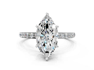 White gold Marquise Cut Diamond Pavé Band Solitaire Ring with Four-Prong Setting_24