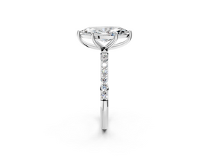 White gold Marquise Cut Diamond Pavé Band Solitaire Ring with Four-Prong Setting_2