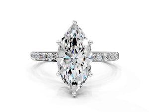 White gold Marquise Cut Diamond Pavé Band Solitaire Ring with Four-Prong Setting_30