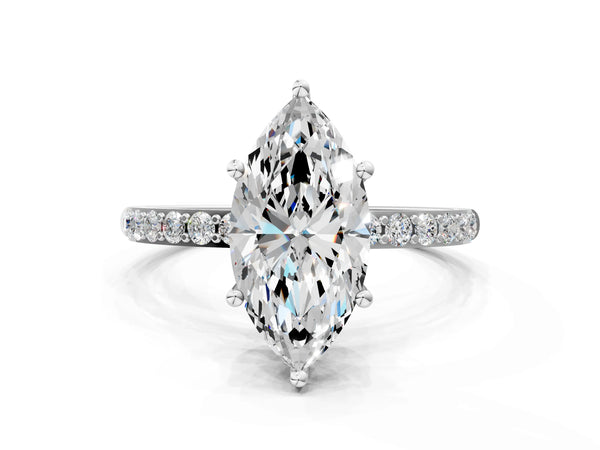 White gold Marquise Cut Diamond Pavé Band Solitaire Ring with Four-Prong Setting_30