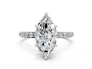 White gold Marquise Cut Diamond Pavé Band Solitaire Ring with Four-Prong Setting_36
