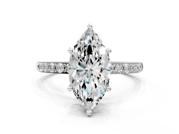 White gold Marquise Cut Diamond Pavé Band Solitaire Ring with Four-Prong Setting_36