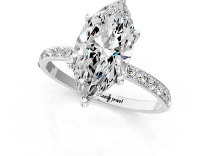 White gold Marquise Cut Diamond Pavé Band Solitaire Ring with Four-Prong Setting_37