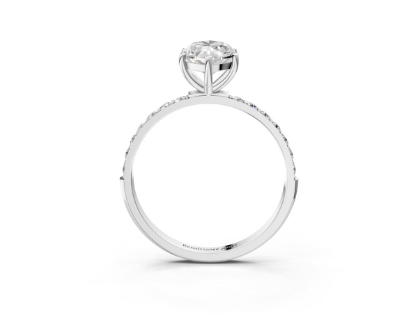 White gold Marquise Cut Diamond Pavé Band Solitaire Ring with Four-Prong Setting_3
