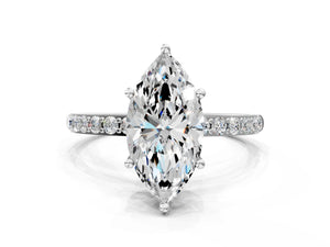 White gold Marquise Cut Diamond Pavé Band Solitaire Ring with Four-Prong Setting_42