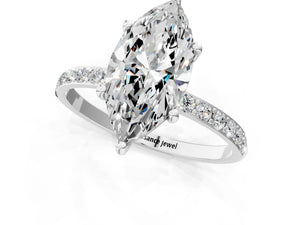 White gold Marquise Cut Diamond Pavé Band Solitaire Ring with Four-Prong Setting_43