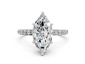 White gold Marquise Cut Diamond Pavé Band Solitaire Ring with Four-Prong Setting_48