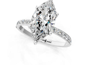 White gold Marquise Cut Diamond Pavé Band Solitaire Ring with Four-Prong Setting_49