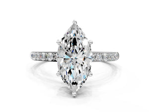 White gold Marquise Cut Diamond Pavé Band Solitaire Ring with Four-Prong Setting_54