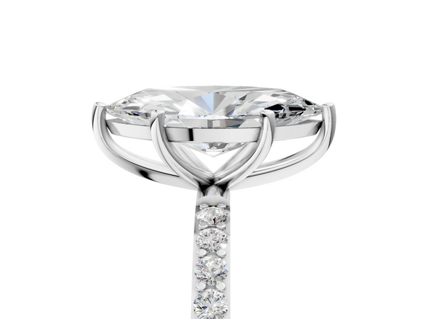 White gold Marquise Cut Diamond Pavé Band Solitaire Ring with Four-Prong Setting_5