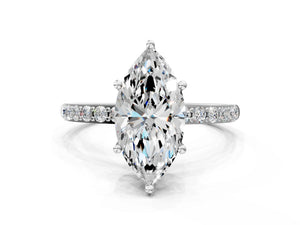 White gold Marquise Cut Diamond Pavé Band Solitaire Ring with Four-Prong Setting_60