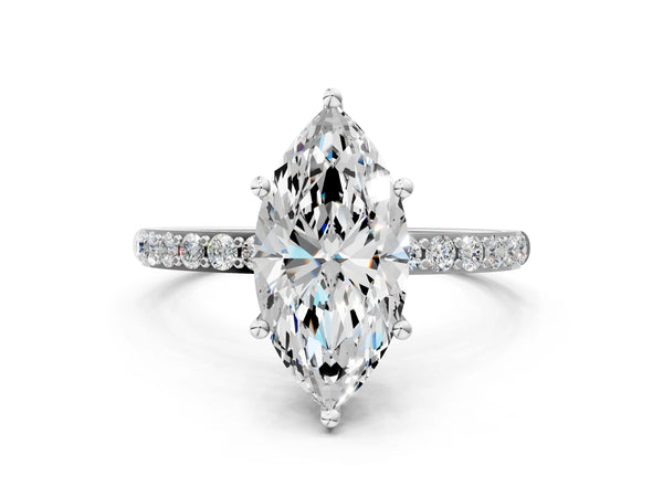 White gold Marquise Cut Diamond Pavé Band Solitaire Ring with Four-Prong Setting_66