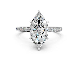 White gold Marquise Cut Diamond Pavé Band Solitaire Ring with Four-Prong Setting_66