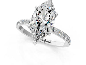 White gold Marquise Cut Diamond Pavé Band Solitaire Ring with Four-Prong Setting_73