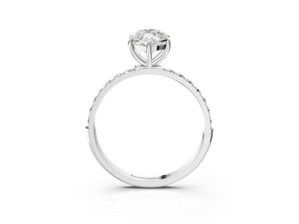 White gold Marquise Cut Diamond Pavé Band Solitaire Ring with Four-Prong Setting_75