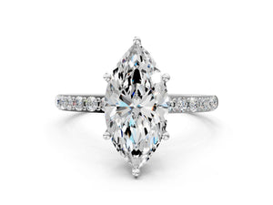 White gold Marquise Cut Diamond Pavé Band Solitaire Ring with Four-Prong Setting_78