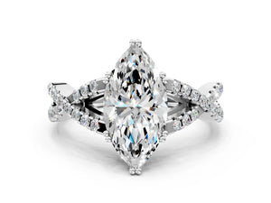 White gold Marquise Solitaire Twist Band with Pavé Setting and Four-Prong Setting_18