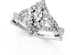 White gold Marquise Solitaire Twist Band with Pavé Setting and Four-Prong Setting_19