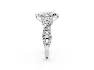 White gold Marquise Solitaire Twist Band with Pavé Setting and Four-Prong Setting_20