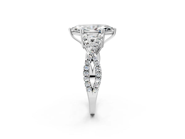 White gold Marquise Solitaire Twist Band with Pavé Setting and Four-Prong Setting_20