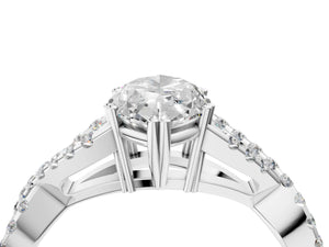 White gold Marquise Solitaire Twist Band with Pavé Setting and Four-Prong Setting_22