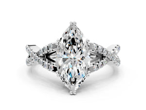 White gold Marquise Solitaire Twist Band with Pavé Setting and Four-Prong Setting_24