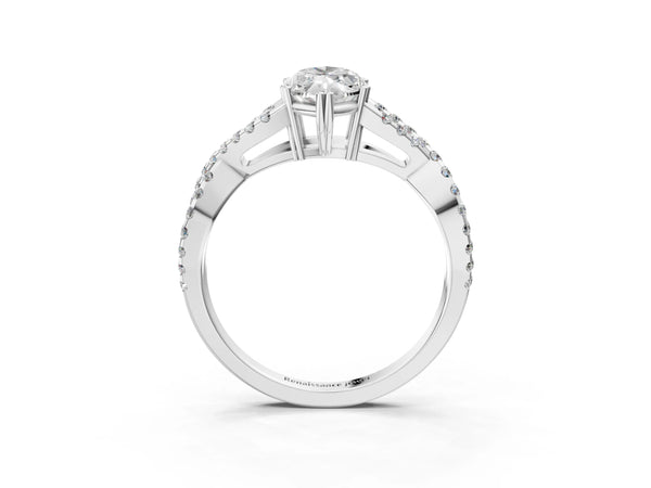 White gold Marquise Solitaire Twist Band with Pavé Setting and Four-Prong Setting_27