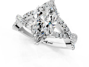 White gold Marquise Solitaire Twist Band with Pavé Setting and Four-Prong Setting_31