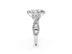 White gold Marquise Solitaire Twist Band with Pavé Setting and Four-Prong Setting_32