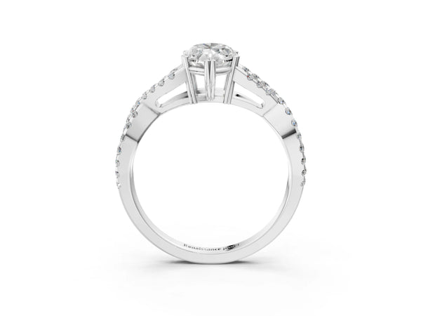 White gold Marquise Solitaire Twist Band with Pavé Setting and Four-Prong Setting_33