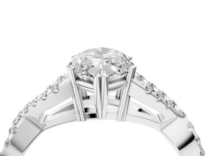 White gold Marquise Solitaire Twist Band with Pavé Setting and Four-Prong Setting_34