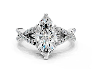 White gold Marquise Solitaire Twist Band with Pavé Setting and Four-Prong Setting_36