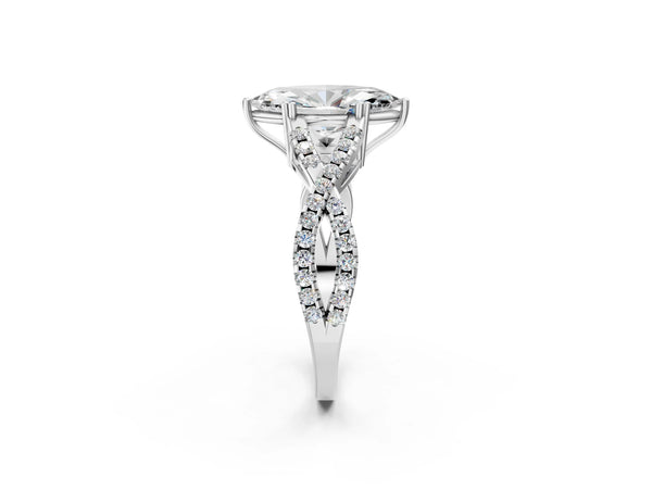 White gold Marquise Solitaire Twist Band with Pavé Setting and Four-Prong Setting_38