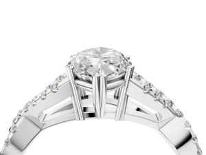 White gold Marquise Solitaire Twist Band with Pavé Setting and Four-Prong Setting_40