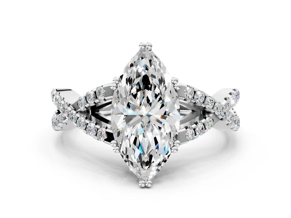 White gold Marquise Solitaire Twist Band with Pavé Setting and Four-Prong Setting_42