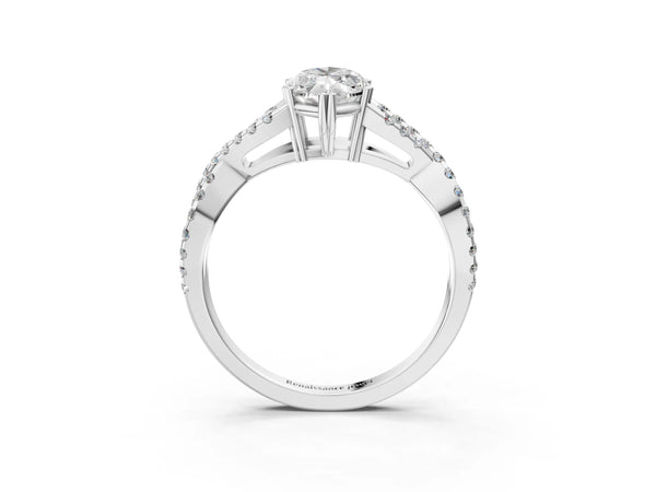 White gold Marquise Solitaire Twist Band with Pavé Setting and Four-Prong Setting_45