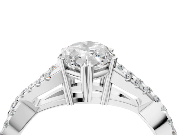 White gold Marquise Solitaire Twist Band with Pavé Setting and Four-Prong Setting_46