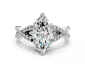 White gold Marquise Solitaire Twist Band with Pavé Setting and Four-Prong Setting_48