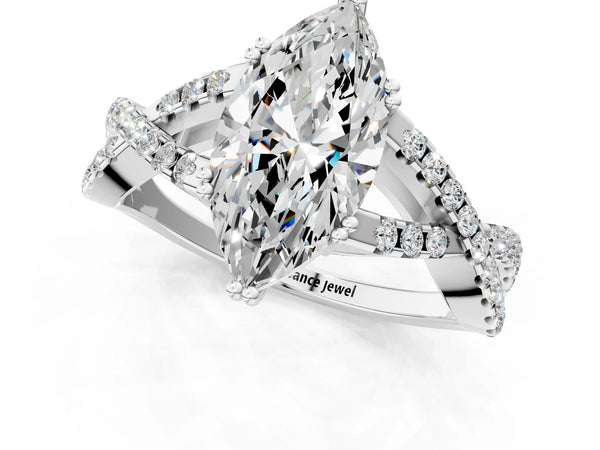 White gold Marquise Solitaire Twist Band with Pavé Setting and Four-Prong Setting_49