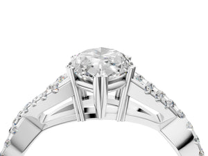 White gold Marquise Solitaire Twist Band with Pavé Setting and Four-Prong Setting_52